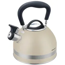 KING HOFF Kinghoff Wasserkessel 1.8L aus Edelstahl, Pfeifkessel Induktion, klein Flötenkessel, Teekessel mit Einklappgriff, Wasserkocher für alle Kochplatten, Kessel matt (Beige)