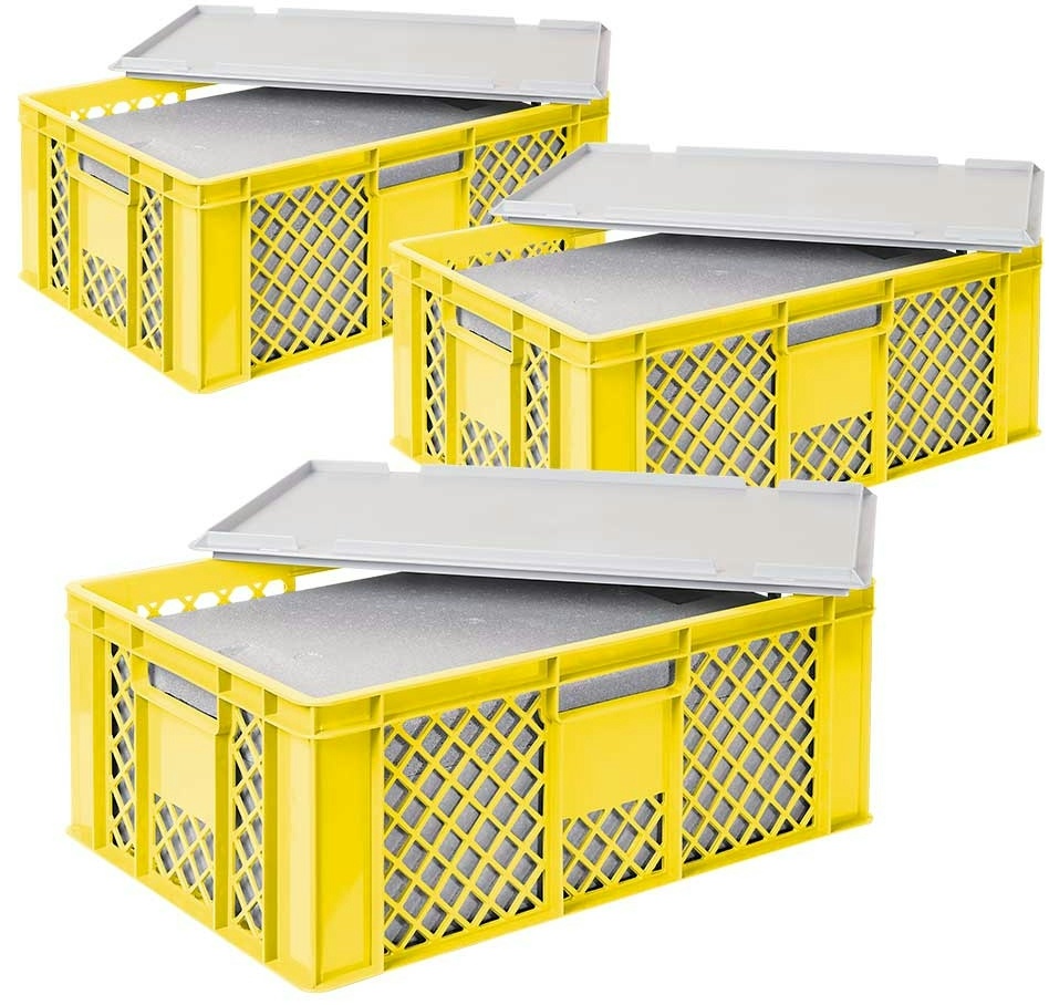 3x EPS Thermobox in Stapelkorb mit Deckel, LxBxH 600x400x240 mm, gelb