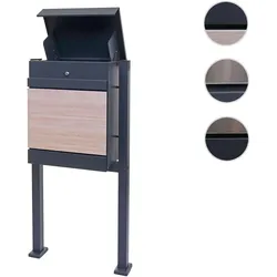 Paketkasten mit Standfu√ü HWC-K41, Paketbox Paketstation Standbriefkasten, Metall ~ verzinkt anthrazit-Holzoptik
