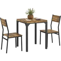 Homcom 3-teilige Essgruppe Esstisch mit 2 Stühlen, 4 cm Tischplatte Sitzgruppe Küchentisch mit Metallgestell Esszimmergruppe, Rustikal-Braun
