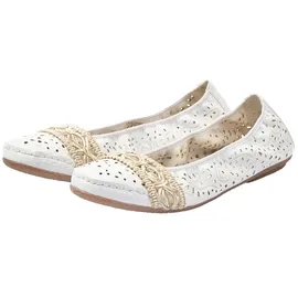 Rieker Ballerina RIEKER, Damen, Gr. 38 (5), weiß, Lederimitat, Schuhe Ballerina, Slipper, Flache Schuhe mit Rundum-Gummizug