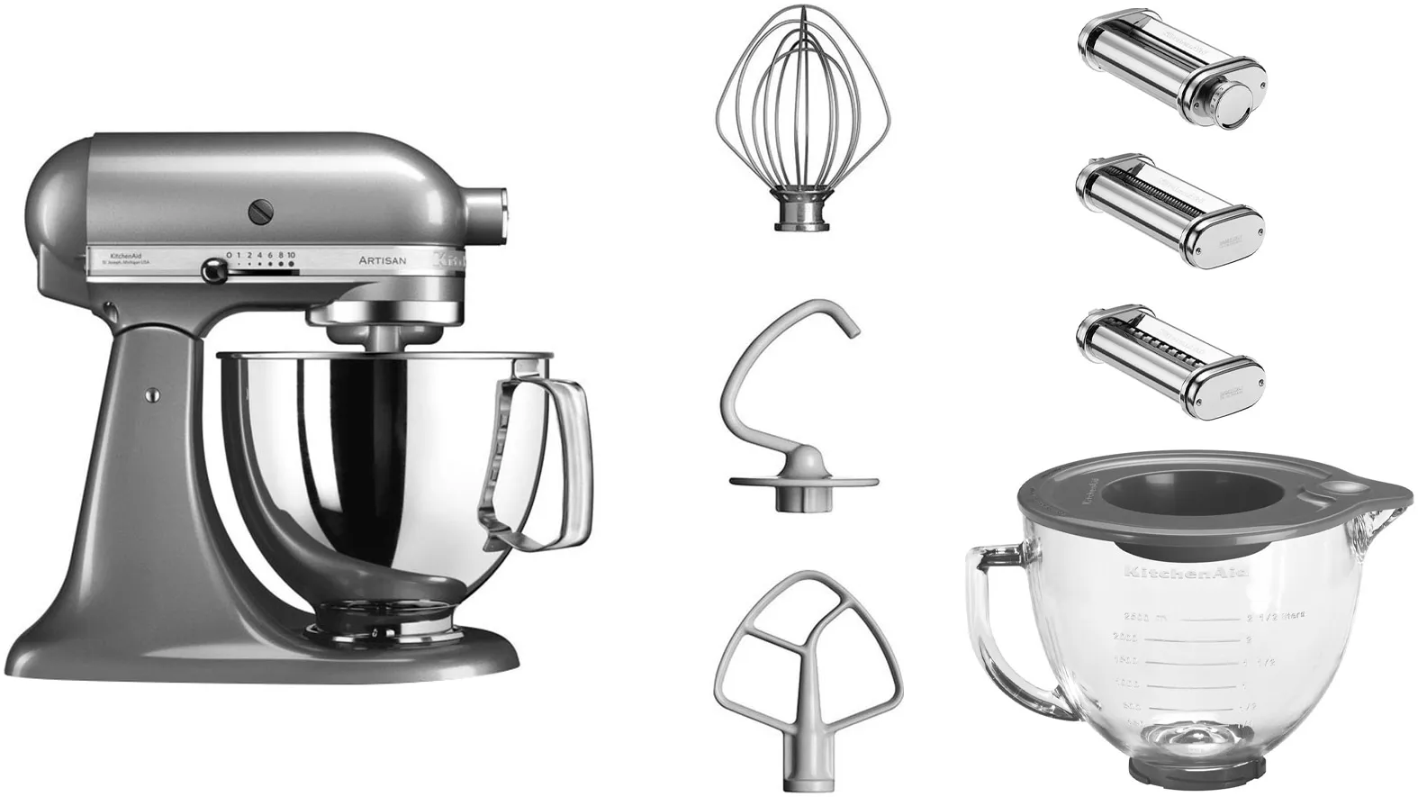 KitchenAid Küchenmaschine »5KSM125ECU«, mit Gratis Glasschüssel+3 Nudelvorsätzen KitchenAid kontur silber