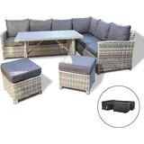 Home Deluxe Sitzgruppe Bahia inkl. Abdeckung - inkl. Hocker, Tisch mit Glasplatte und Sitzpolster I Loungemöbel, Outdoor Sofa, Garten- & Balkonmöbel...
