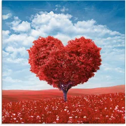 Glasbild ARTLAND "Baum in Form eines Herzens", rot (farbe bild(er): rot), B:30cm H:30cm, Bilder, in verschiedenen Größen