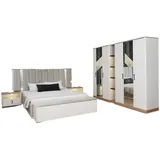 JVmoebel Schlafzimmer-Set Bett Bank 2x Nachttische Kleiderschrank Verspiegelt Weiß Schlafzimmer, (5-tlg., Schlafzimmer-Set), Made in Europa weiß