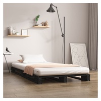 furnicato Bett Palettenbett Schwarz 100x200 cm Massivholz Kiefer schwarz