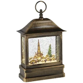 Konstsmide LED Schneelaterne mit Kirche und Weihnachtsmarkt 25 cm braun/grün/weiß
