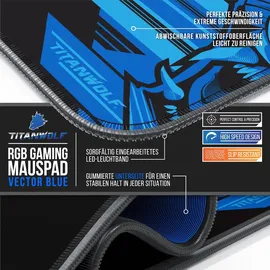 Titanwolf RGB Gaming Mauspad, Mousepad XL 800 x 300mm verbessert Präzision & Geschwindigkeit, Vector Blau