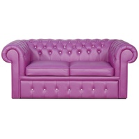 Casa Padrino 2-Sitzer Echtleder 2er Sofa in violett mit Swarowski Kristallsteinen 180 x 100 x H. 78 cm - Luxus Chesterfield Schlafsofa