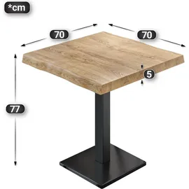 GGM Möbel PMD | Bistro Baumkanten Tisch | Quadratisch | 70 x 70 x 77 cm | Eiche / Schwarz