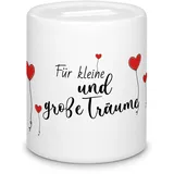 Spardose mit Motiv - Für kleine und große Träume - Geschenk für Frauen, Männer, zur Einschulung, Konfirmation, Hochzeit, Geldgeschenk - Hochwertige Keramik