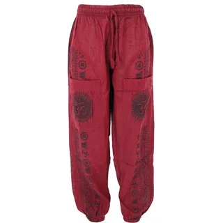 Guru-Shop Relaxhose Yogahose, Unisex-Baumwoll-Goa-Hose mit Druck -.. Goa Style, Retro, alternative Bekleidung rot L