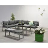 Garden Impressions Dining-ecklounge 'lakes', inkl. Sitzbank, Tisch und Kissen,arctic grey / reflex black,ohne Sessel,
