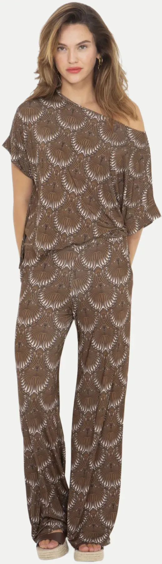 Wide-Leg Hose mit Allover-Print Braun XL