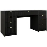 Mirjan24 Schreibtisch Schwarz, Metall, 9 Schubladen, Rechteckig,Rechteckig, 154x76x55 cm, Arbeitszimmer, Schreibtische, Bürotische