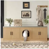 ANYSUN Tierhaus Katzenkloschrank groß Holzoptik mit Einstieg Katzenmöbel, Katzenschrank mit Kratzmatte und Belüftung, mit Stauraum nutzbar beige