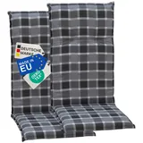 NYVI Hochlehnerauflage Hochlehner Auflagen 2er Set Barcelona - Gartenstuhlauflagen 118x50cm, (2 St), Stuhlauflage, Sitzauflage mit Halteband, UV-fest, Kariert Karo grau