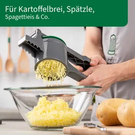 Chefkoch trifft Fackelmann Chefkoch Spätzlepresse für Kartoffeln, Spätzle, Spaghettieis & Co – Presse mit 3 Lochscheiben mit verschiedenen Stärken (2-3 mm) – Robust und ergonomisch