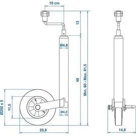 moritz Stützrad 48 mm Kunststoff-Felge mit Vollgummi-Reifen 200 x 50 mm