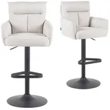 dubi möbel 2er Set Barhocker Höhenverstellbar, 360° drehbar, Barstuhl mit Rückenlehne & Armlehnen, ergonomisch gepolstert, stabiles Metallgestell in Schwarz, Stoff Beige, Modell Aris