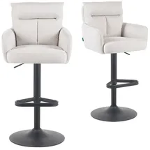 dubi möbel 2er Set Barhocker Höhenverstellbar, 360° drehbar, Barstuhl mit Rückenlehne & Armlehnen, ergonomisch gepolstert, stabiles Metallgestell in Schwarz, Stoff Beige, Modell Aris