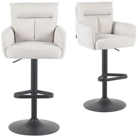 dubi möbel 2er Set Barhocker Höhenverstellbar, 360° drehbar, Barstuhl mit Rückenlehne & Armlehnen, ergonomisch gepolstert, stabiles Metallgestell in Schwarz, Stoff Beige, Modell Aris