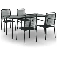 VidaXL 5-tlg. Garten-Essgruppe Schwarz Baumwollseil und Stahl