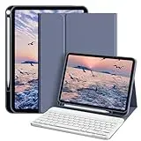 SQQSOOZ Hülle mit Tastatur für iPad (A16) 11. /10. Generation (11/10,9 Zoll, 2025/2022), Abnehmbare Kabellose Bluetooth Tastatur, Ständer-Folio-Hülle mit Stifthalter für iPad A16, Violett