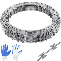 VEVOR Natodraht 75 m (5 Rollen x 15 m) Stacheldraht Spirale Sperrdraht Stacheldrahtzaun (0,51 mm) scharfe Klingen und (ca. 4 mm) dicke Kerndrähte Maschendraht für außergewöhnlichen Spiralschutz