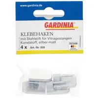 GARDINIA Klebehaken für Vitragestangen Ø 11 mm Silber 4-er Pack