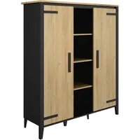 Gami Buffet GAMI "Cork", schwarz (goldeiche, schwarz), B:136cm H:160cm T:45cm, Schränke, Buffet, 6 seitliche Regale, 3 mittlere Regalböden