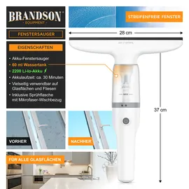 Brandson Akku-Fenstersauger Weiß/Schwarz