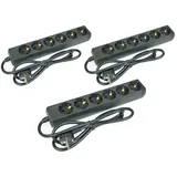 3 x G-L-T 6-Fach Mehrfachsteckdose schwarz Steckdosenleiste, Steckplätze 45 Grad gedreht, Kabel 1,4m, Steckerleiste