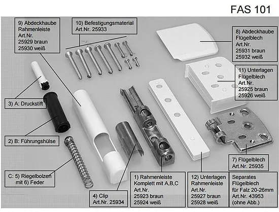 Ersatzteile für Fensteraushebesicherung Abus FAS101 (Ersatzteil: Nr. 10 Befestigungsmaterial)