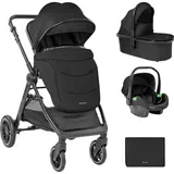 KIKKABOO Ava 3 in 1 Babywanne, Babyschale, Gummiräder, Tasche schwarz - Black - One Size