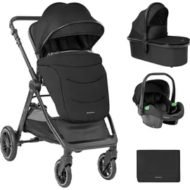 KIKKABOO Ava 3 in 1 Babywanne, Babyschale, Gummiräder, Tasche schwarz - Black - One Size