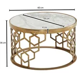 Wohnling Couchtisch Rund Weiß/Gold Marmor 60 x 60 x 36 cm