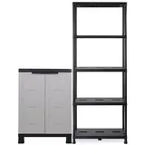 ONDIS24 Mehrzweckschrank-Set Kunststoffschrank Prestige, Steckregal 71 x 35 x 180 (H) cm, (2-St), UV- und witterungsbeständig, hochwertiger und robuster Kunststoff grau|schwarz