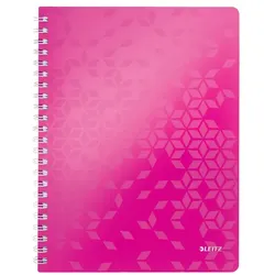 LEITZ Collegeblock WOW A4, liniert, pink, 4-fach gelocht, spiralgebunden, 80 Blatt, 80 g/m2, Sichthülle, 307x240x20mm