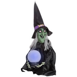 Metamorph Dekofigur Hexe mit leuchtender Kristallkugel, ‚Du wirst diese Dekofigur jetzt kaufen!‘ – Hexe kennt die Zukunft schwarz