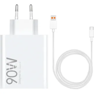 Original Xiaomi Mi15 Mi14 Mi13 POco F7 X7 90W TURBOCHARGE Ladegerät MDY-15-EK Schnellladegerät Adapter Netzteil + 6A USB C Ladekabel - Weiß