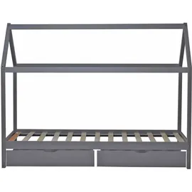 Homestyle4u Hausbett 90 x 200 cm Kiefer grau lackiert