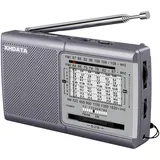 XHDATA D219 UKW/FM/AM Radio Batteriebetrieben Weltempfänger MiniRadio,KurzwelleRadio Retro für Haushalt Outdoor Camping Wandern TragbaresRadio Grau