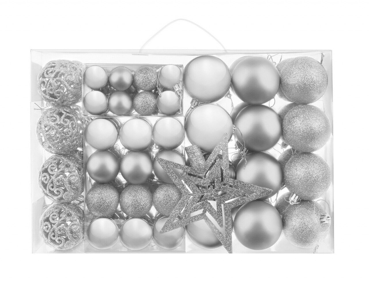 85 teiliges Weihnachtsbaumkugel Set silber Christbaumkugeln Weihnachtsstern m...