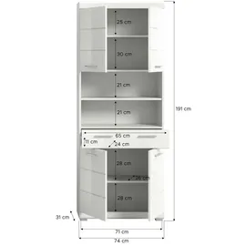 xonox.home Hochschrank 74 cm x 191 cm x 31 cm Front Weiß Hochglanz FSC®