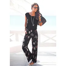 LASCANA Overall LASCANA, Damen, Gr. 48, N-Gr, bunt (bedruckt), Jersey, Obermaterial: 100% Viskose, bedruckt, figurumspielend lang, Rundhals, Overalls Overall, mit weitem Bein und Taschen, lockerer Jumpsuit, sommerlich, Topseller