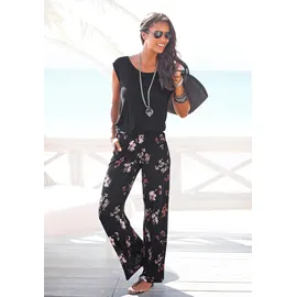 LASCANA Overall LASCANA, Damen, Gr. 48, N-Gr, bunt (bedruckt), Jersey, Obermaterial: 100% Viskose, bedruckt, figurumspielend lang, Rundhals, Overalls Overall, mit weitem Bein und Taschen, lockerer Jumpsuit, sommerlich, Topseller