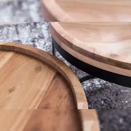 FineBuy 2er Set Beistelltische Massivholz Wohnzimmertisch Landhaus Metallgestell