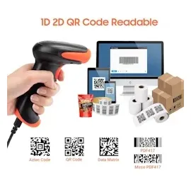 Tera Barcode Scanner 2D 1D 2.4 GHz/Bluetooth/USB2000mAh Akku /Kabel/Ständer, HW0002