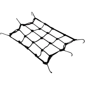 Filmer Gepäcknetz dehnbar – für Velokörbe, Gepäckträger & Einkäufe – 25x25cm (bis 50x50cm dehnbar) – 6 Haken – Gummi-Metall – robust & platzsparend